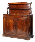 A Victorian mahogany sideboard, mid 19th century, with two shelves on S-shaped scroll brackets,