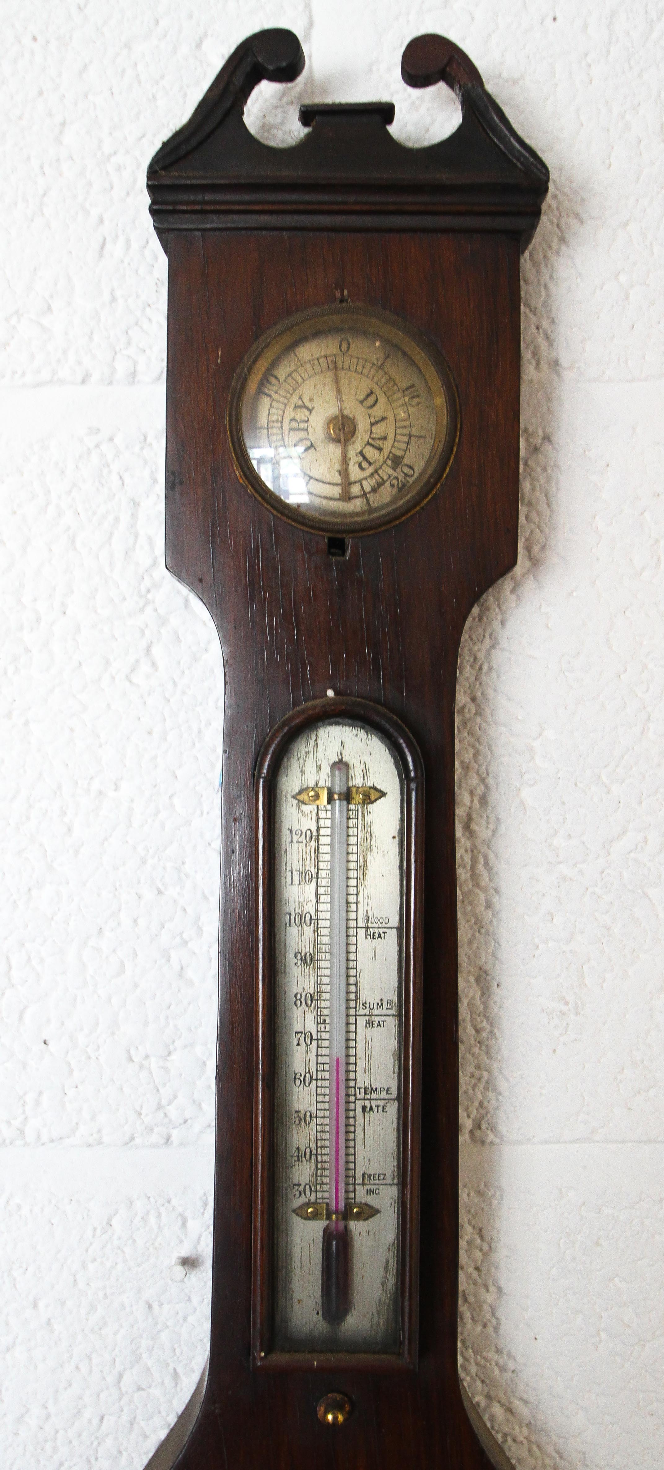 A 19th century mahogany wheel barometer, with silvered hygrometer, thermometer gauge, - Image 3 of 3