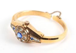 A gold plated Jovial bangle mechanical wristwatch. 21 Jewel movement.