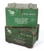 A pair of military green painted pine chests inscribed 'Empire Trooper, Lt. Col. G Lloyd- Davis...