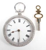 A silver open faced key wind pocket watch, with enamelled dial,