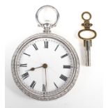 A silver open faced key wind pocket watch, with enamelled dial,