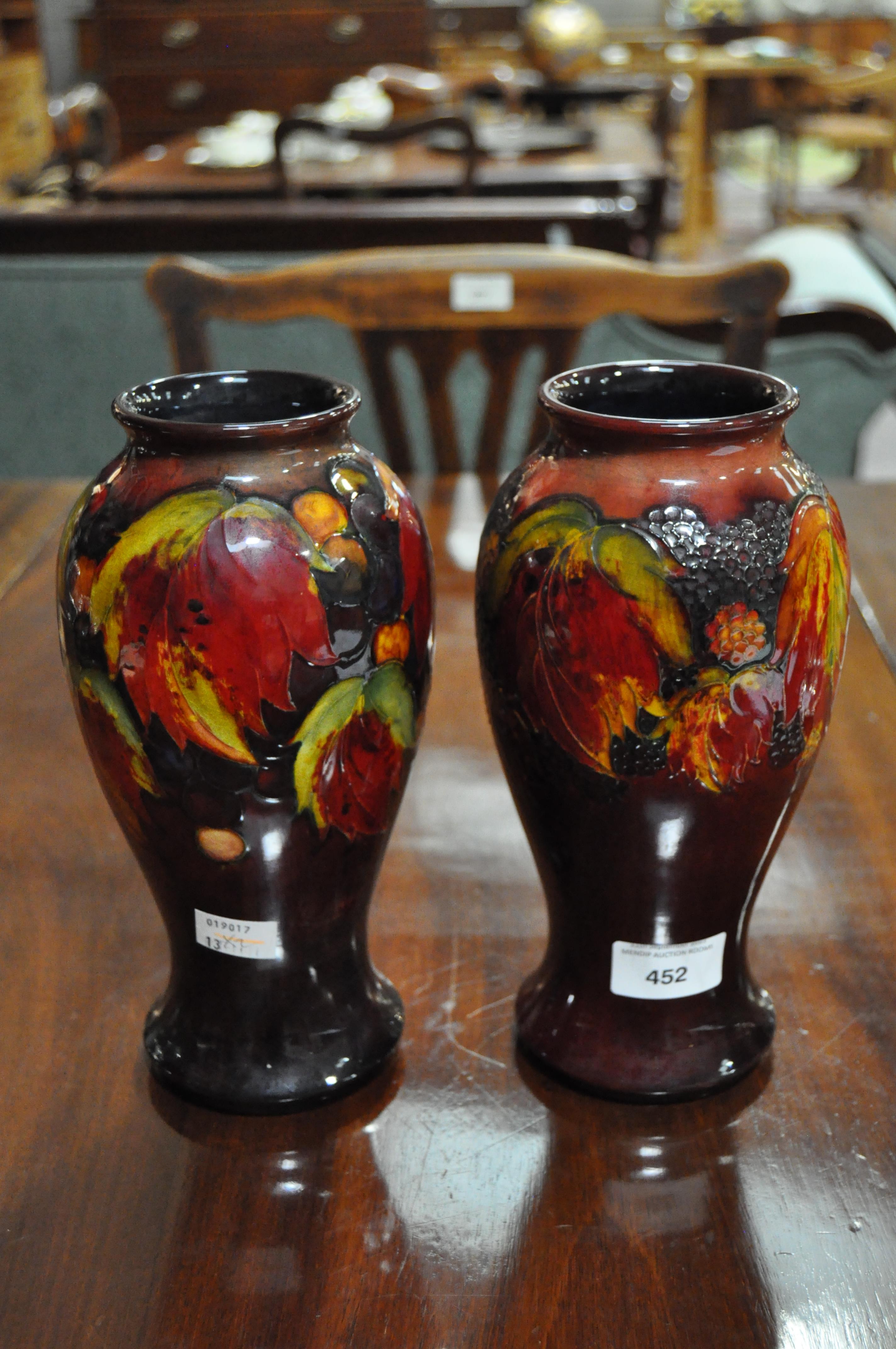 A pair of Moorcroft baluster Leaf and Berry Flambe vases, circa 1934, - Image 4 of 14