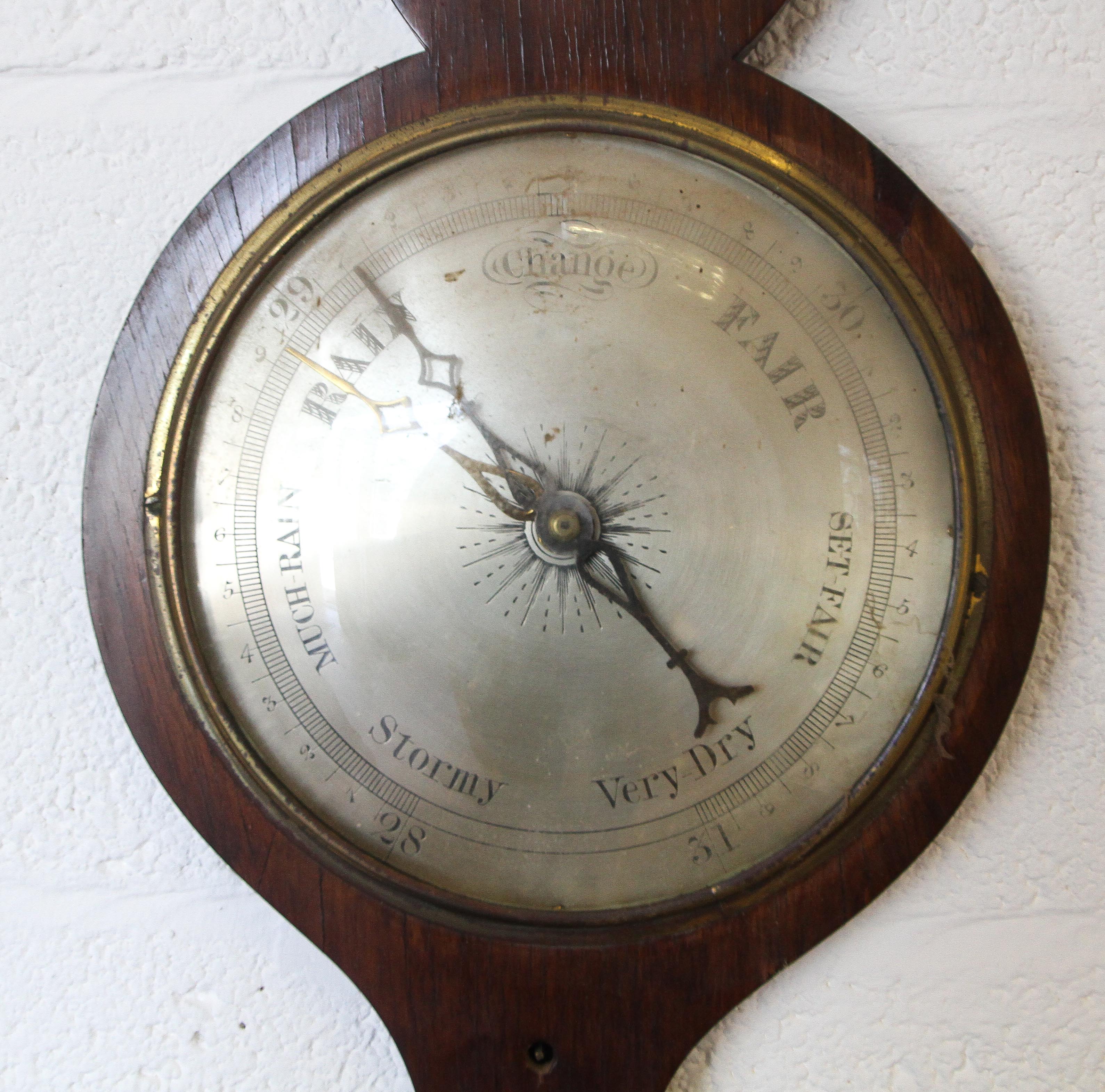 A 19th century mahogany wheel barometer, with silvered hygrometer, thermometer gauge, - Image 2 of 3