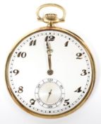 An 18ct gold cased Art deco open faced pocket watch,