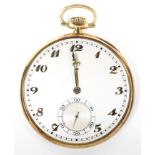 An 18ct gold cased Art deco open faced pocket watch,