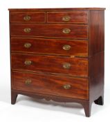 A George III mahogany chest of drawers, inlaid with satinwood stringing throughout,