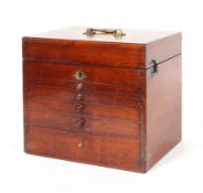 A Victorian mahogany travelling stationery box or specimen cabinet, with brass handle to top,