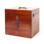 A Victorian mahogany travelling stationery box or specimen cabinet, with brass handle to top,