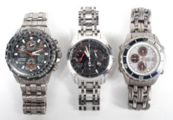 Three Citizen Eco-Drive Chronograph wristwatches, including a Skyhawk A-T, calibre 5700