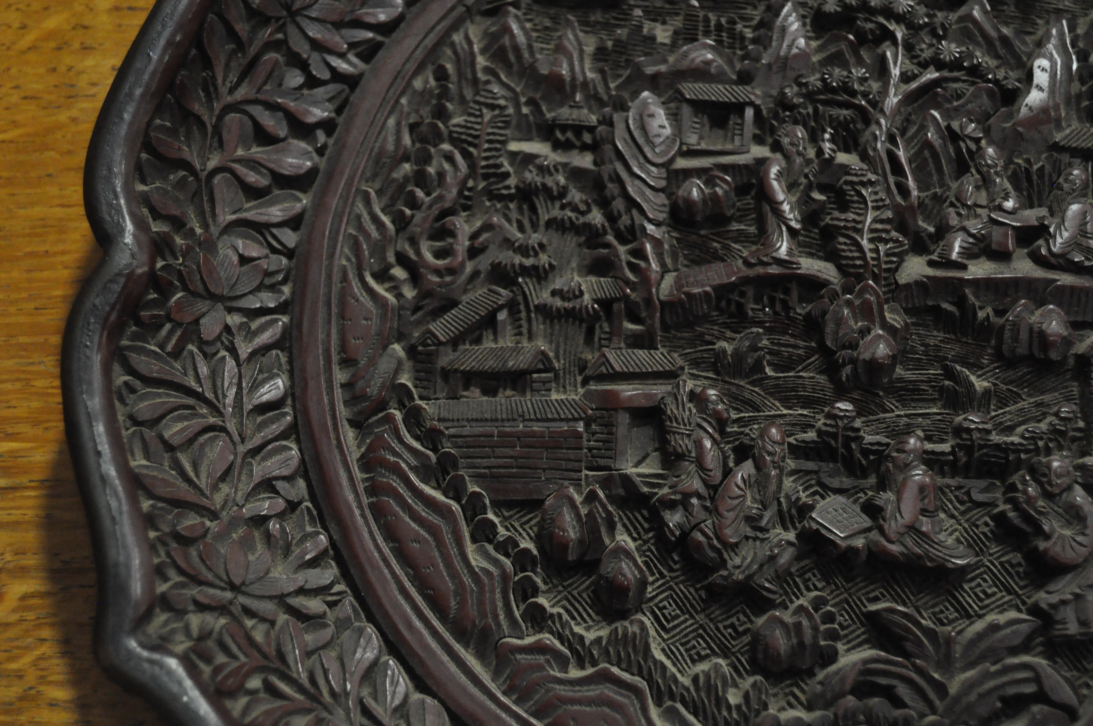 A Chinese carved cinnabar lacquer dish, 19th Century with 18th Century mark, - Image 5 of 12