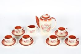 A Susie Cooper coffee service with a 'Tiger lily' design number 2001,