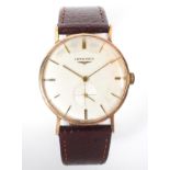 A Longines wrist watch, with subsidiary seconds dial, baton numerals, manual wind,