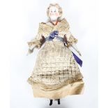 A Victorian doll, with painted bisque porcelain bust,