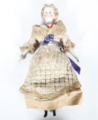 A Victorian doll, with painted bisque porcelain bust,