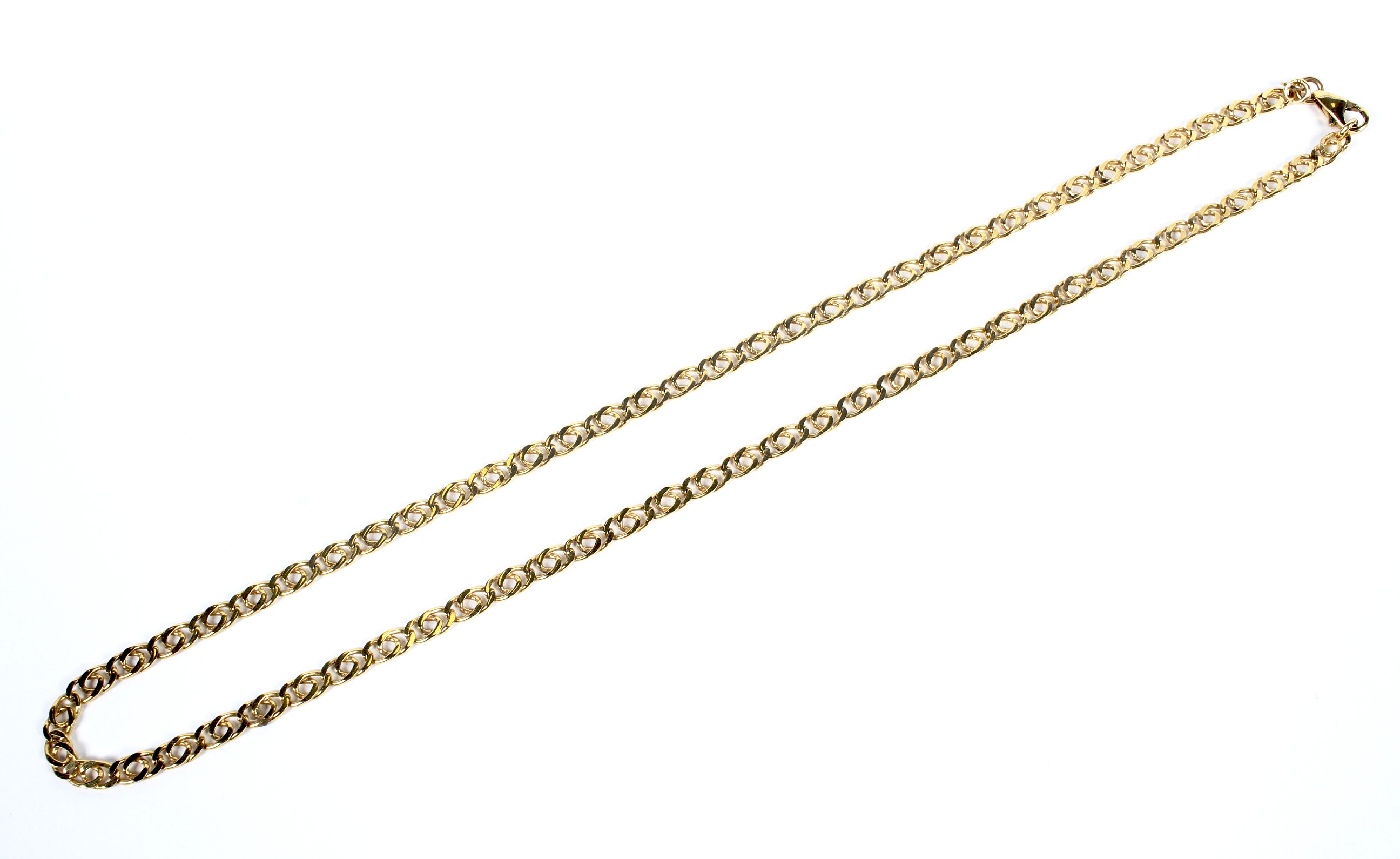 A yellow metal neck chain, stamped Italy, 14kt, 15.