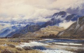 Augustus W Weedon, Scottish loch and mountain landscape, watercolour,