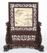 A Chinese carved ivory and hardwood table screen,19th century,
