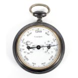 A late 19th-early 20th Century pedometer, white enamel dial, within a metal case, diameter 4.