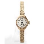 A vintage ladies Chevalier 9ct gold wristwatch with 9ct gold bark effect strap, 17 jewel movement,