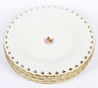 A set of six Belleek Armorial plates, late 19th century,