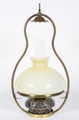 A Doulton Lambeth stoneware ceiling oil lamp, with stylised foliate decoration, impressed marks,