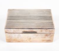 An Art Deco style silver Walker & Hall rectangular wooden-lined cigarette box, engine turned,