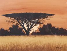 Malachi Smith (South African, 1948 x 2013), African Sunset, watercolour, signed lower right,