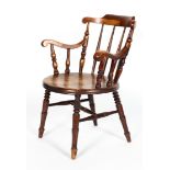 An elm penny seat Windsor chair, late 19th century,