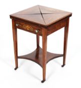 A Victorian inlaid rosewood envelope card table,