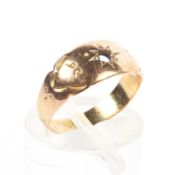 A yellow metal signet ring with central stone setting (stone missing) No hallmark;