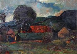 Initialled A I, Cottages in Landscape, oil on board, initialled lower left,