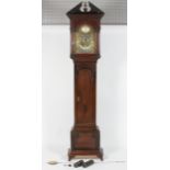 A oak longcase clock, the brass dial with a 10 1/4" silvered chapter ring,