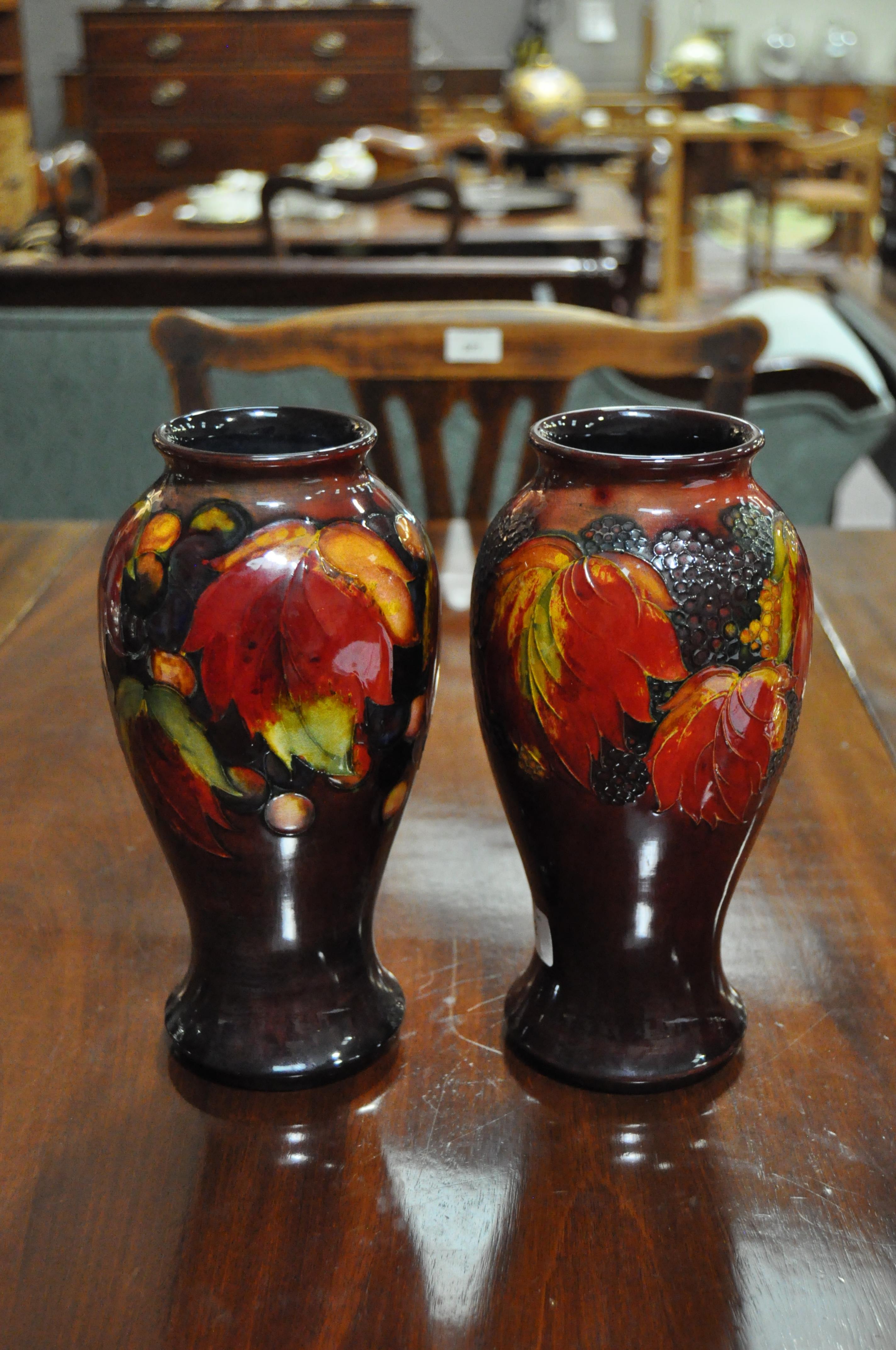 A pair of Moorcroft baluster Leaf and Berry Flambe vases, circa 1934, - Image 5 of 14