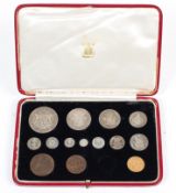 A George VI 1937 Specimen Fifteen Coin Set, (lacking half sovereign), matched full sovereign