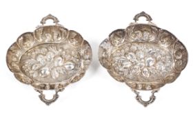 A pair of Continental silver import dishes, hallmarked London, 1898, maker's mark JS,