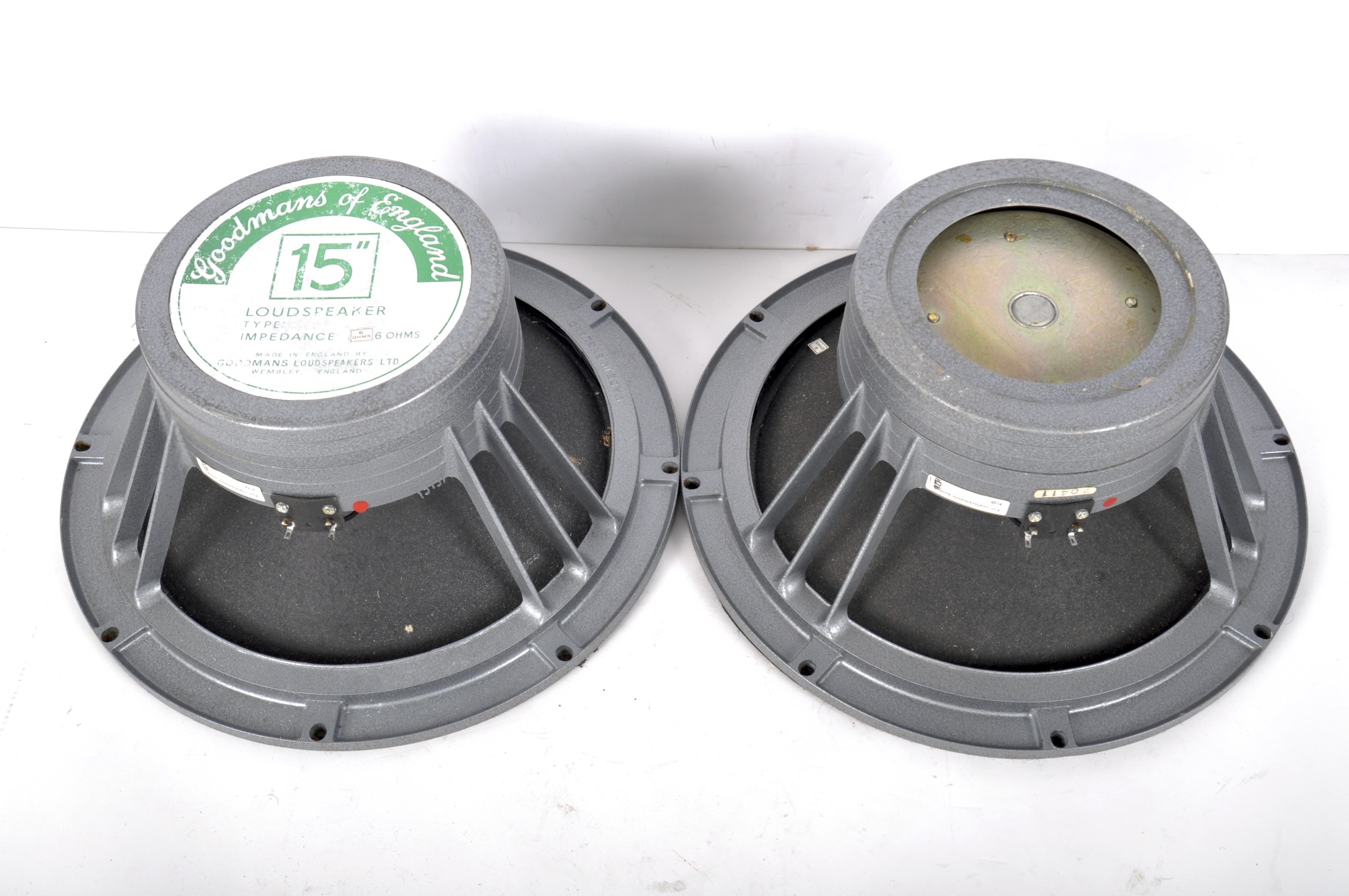 Two Goodman loudspeakers, Impedance 6 ohms, 15 inch, each bearing labels marked P/O 13524, - Image 3 of 4