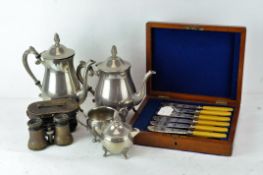 A quantity of vintage silver plate including coffee and tea pot, a set of fish cutlery and more