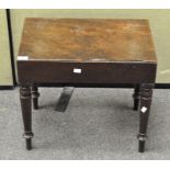 A Victorian mahogany bidet table with removable lid and inset metal basin with handles,
