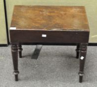 A Victorian mahogany bidet table with removable lid and inset metal basin with handles,