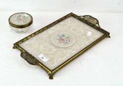 A Victorian tray and glass based trinket box,