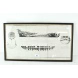 A print depicting a 17th century architect's drawing of a ship,