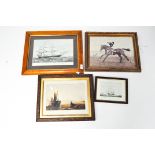 A collection of four pictures and prints, including sea scape "the Madagascar" East Indiaman,
