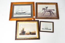 A collection of four pictures and prints, including sea scape "the Madagascar" East Indiaman,