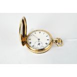 A gents gold plated full hunter pocket watch, engraved initials and date to inside 1934,