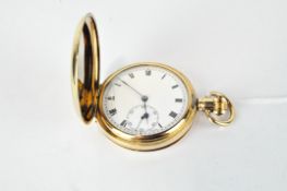 A gents gold plated full hunter pocket watch, engraved initials and date to inside 1934,