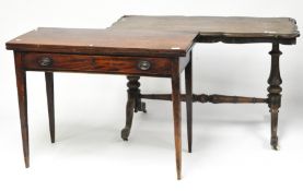 Two 19th century tables, one mahogany, the other being rosewood, with carved and turned motifs,