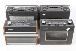 Four retro 'Hacker' radios, comprising: a Helmsman, model RP36, a Soverign II, model RP25, Hunter,