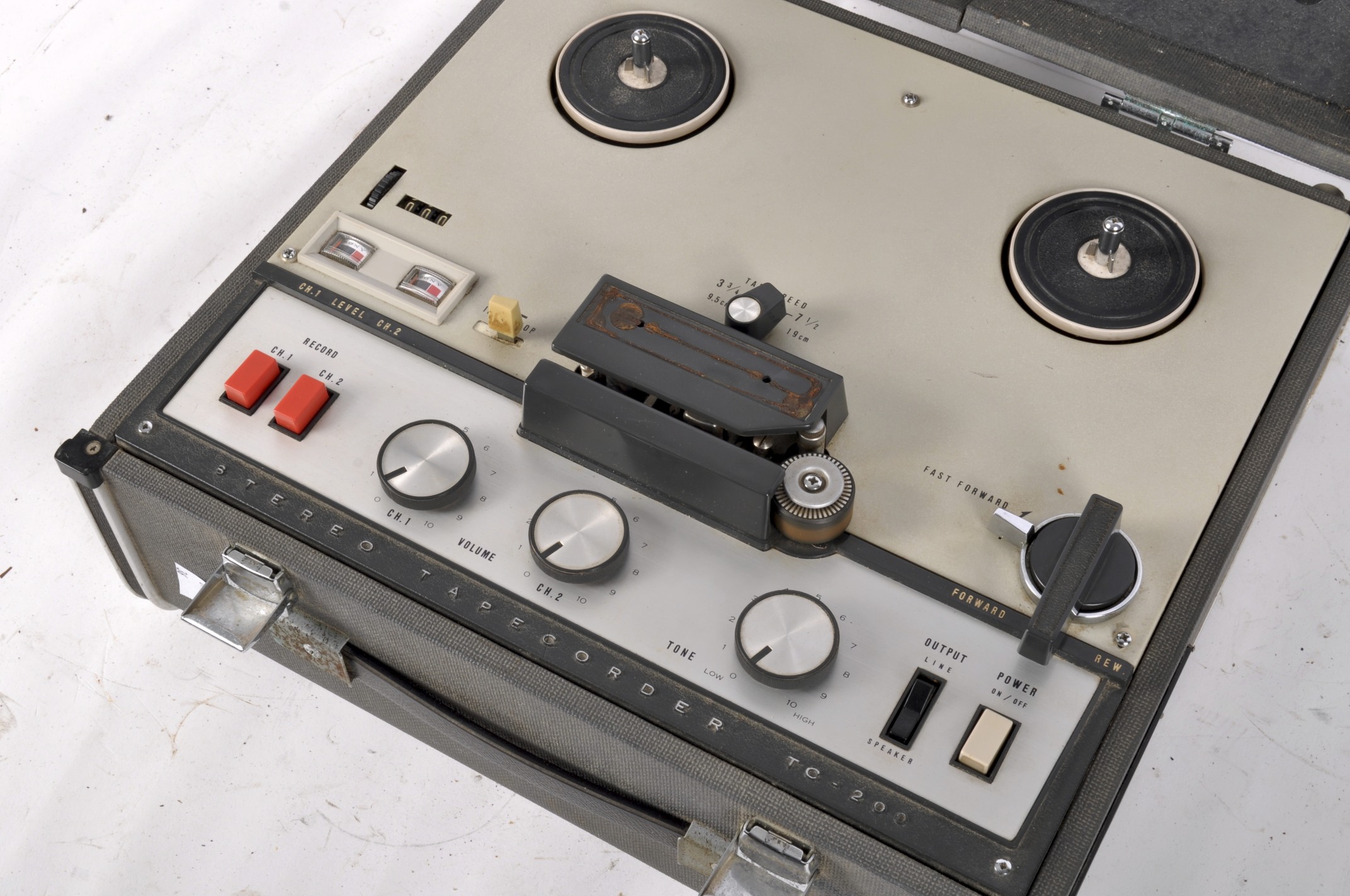 A 1960s Sony TC200 2 channel reel to reel portable tape recorder, in grey leatherette case, - Image 2 of 4