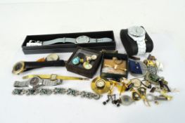 A collection of costume jewellery, to include wristwatches, a pocket compass,